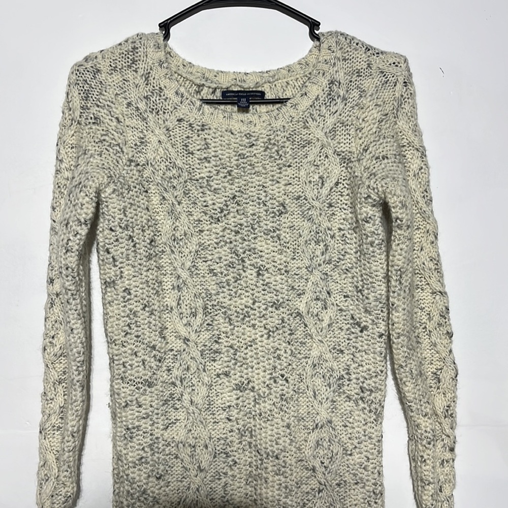American Eagle Chunky Knit Cream Grey Sweater Dress Size XXS - Picture 2 of 6